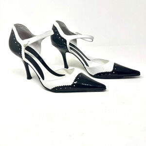 Via Spiga Heels 6.5 Black White Navarro Leather Shoe